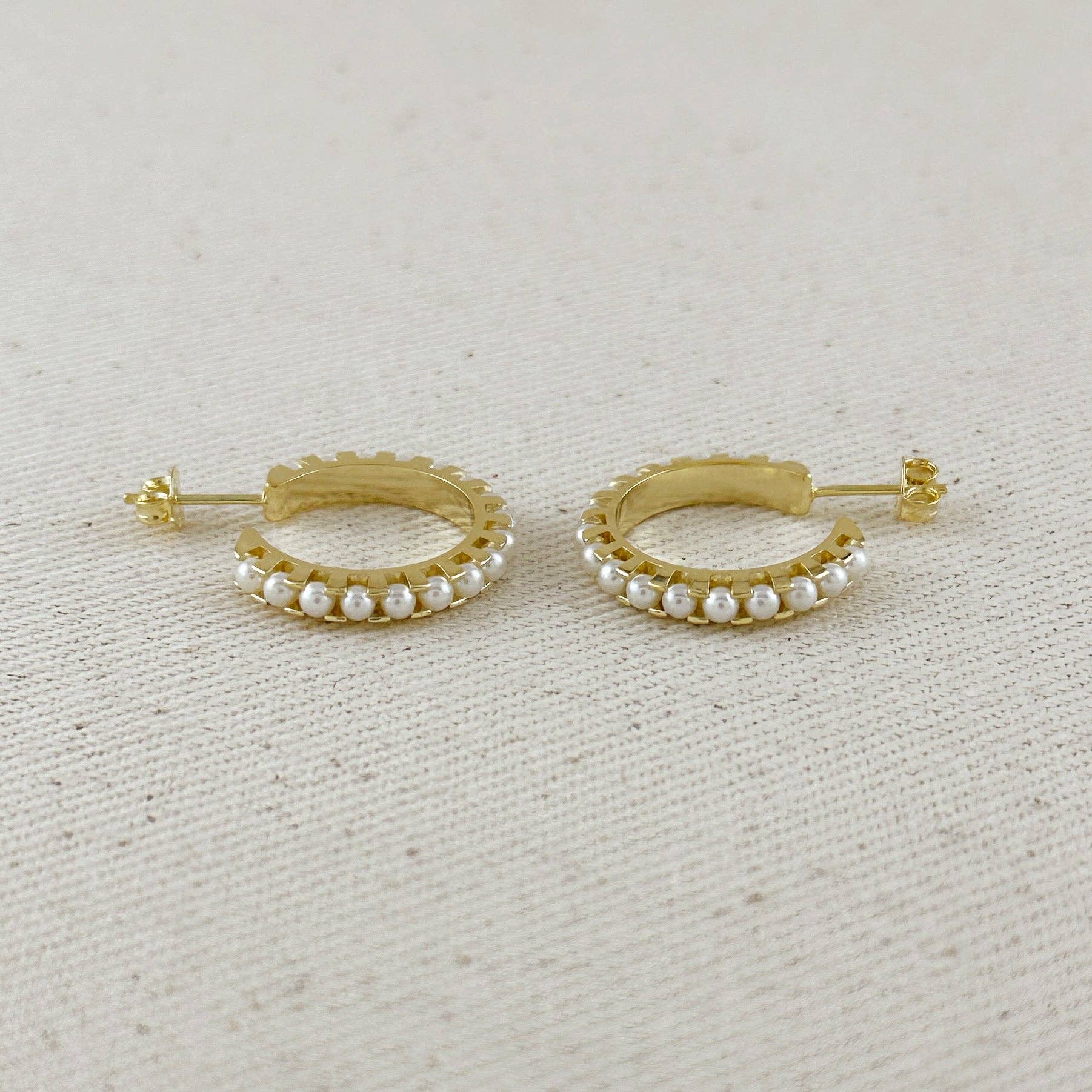 18k Gold Filled 22mm Pearl C-Hoop Earrings
