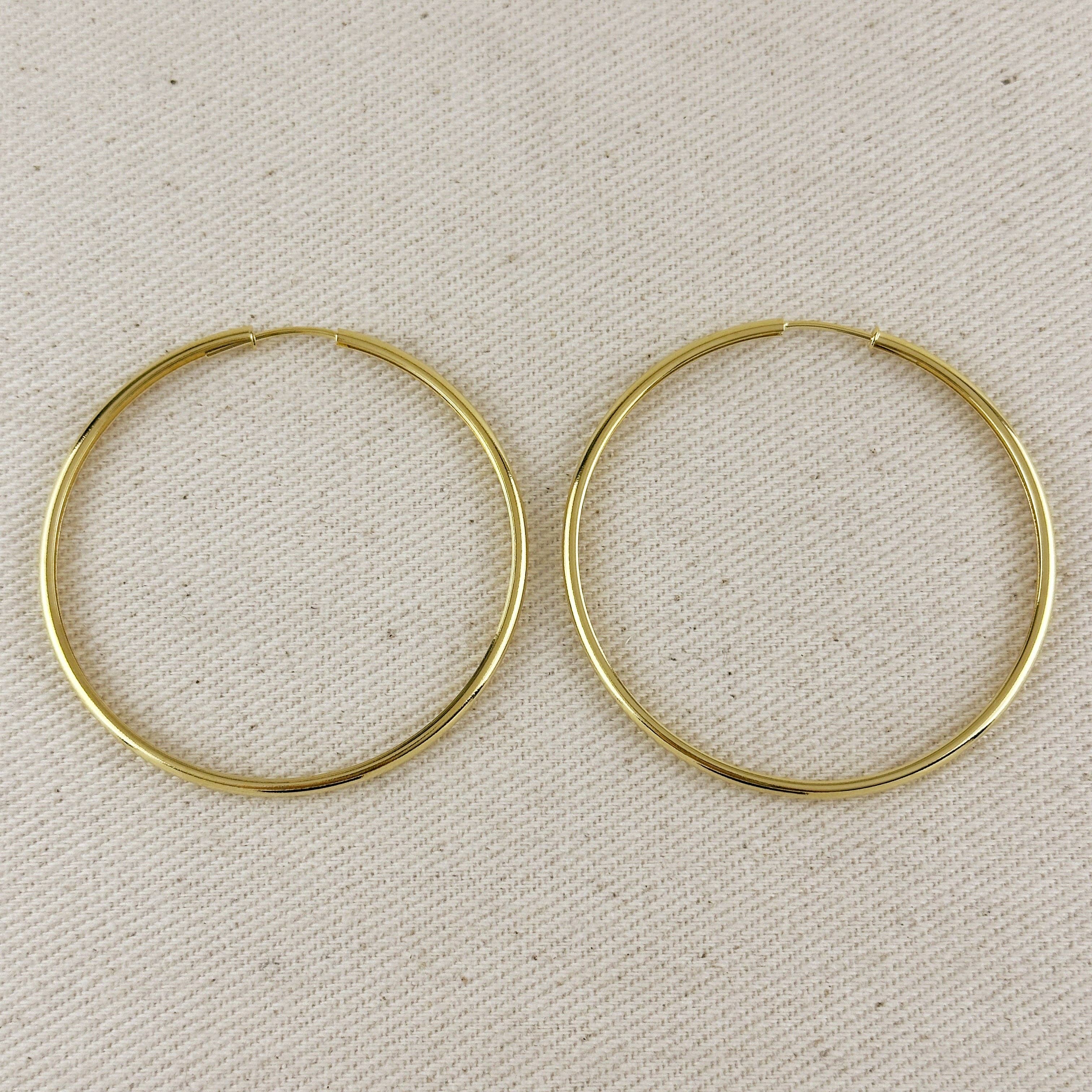 18k Gold Filled Hollowed Endless Continuous Hoop Earrings: Hoop 40mm