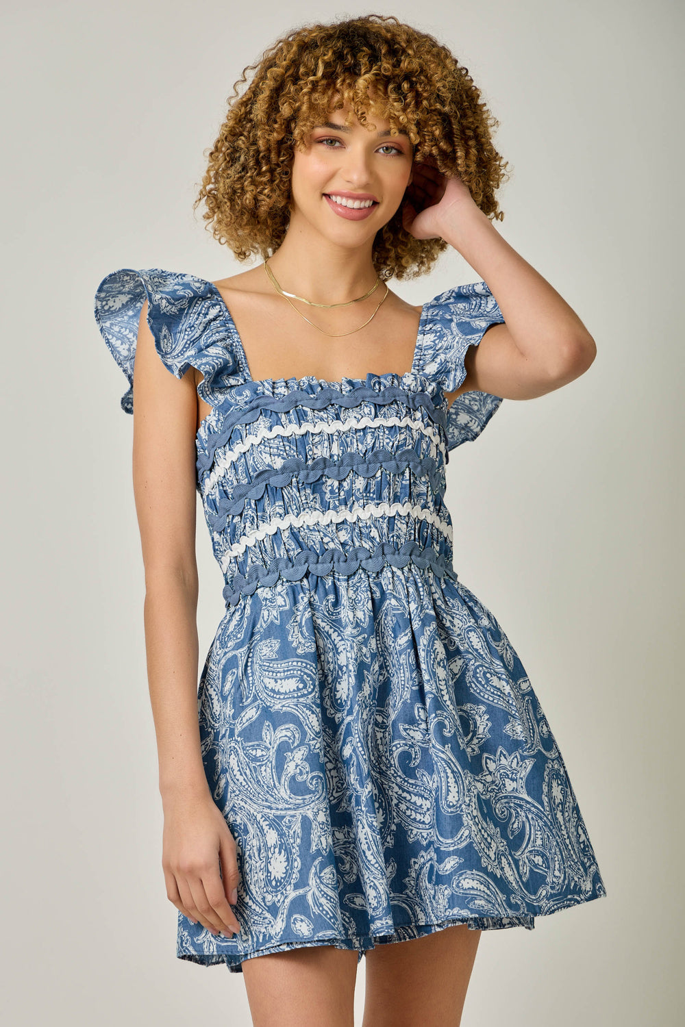 Paisley Chambray Skirted Romper