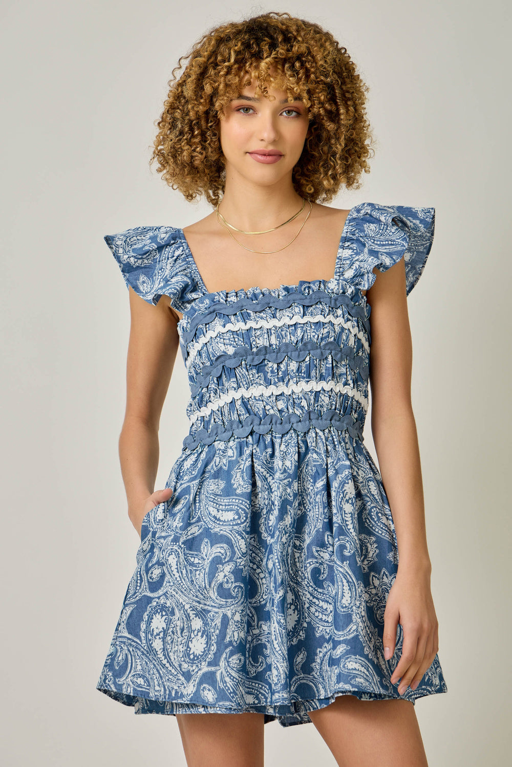 Paisley Chambray Skirted Romper