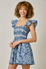 Paisley Chambray Skirted Romper