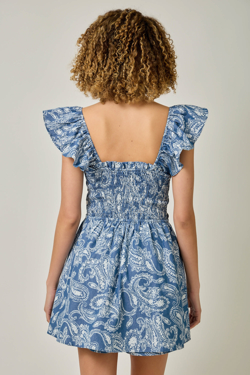 Paisley Chambray Skirted Romper