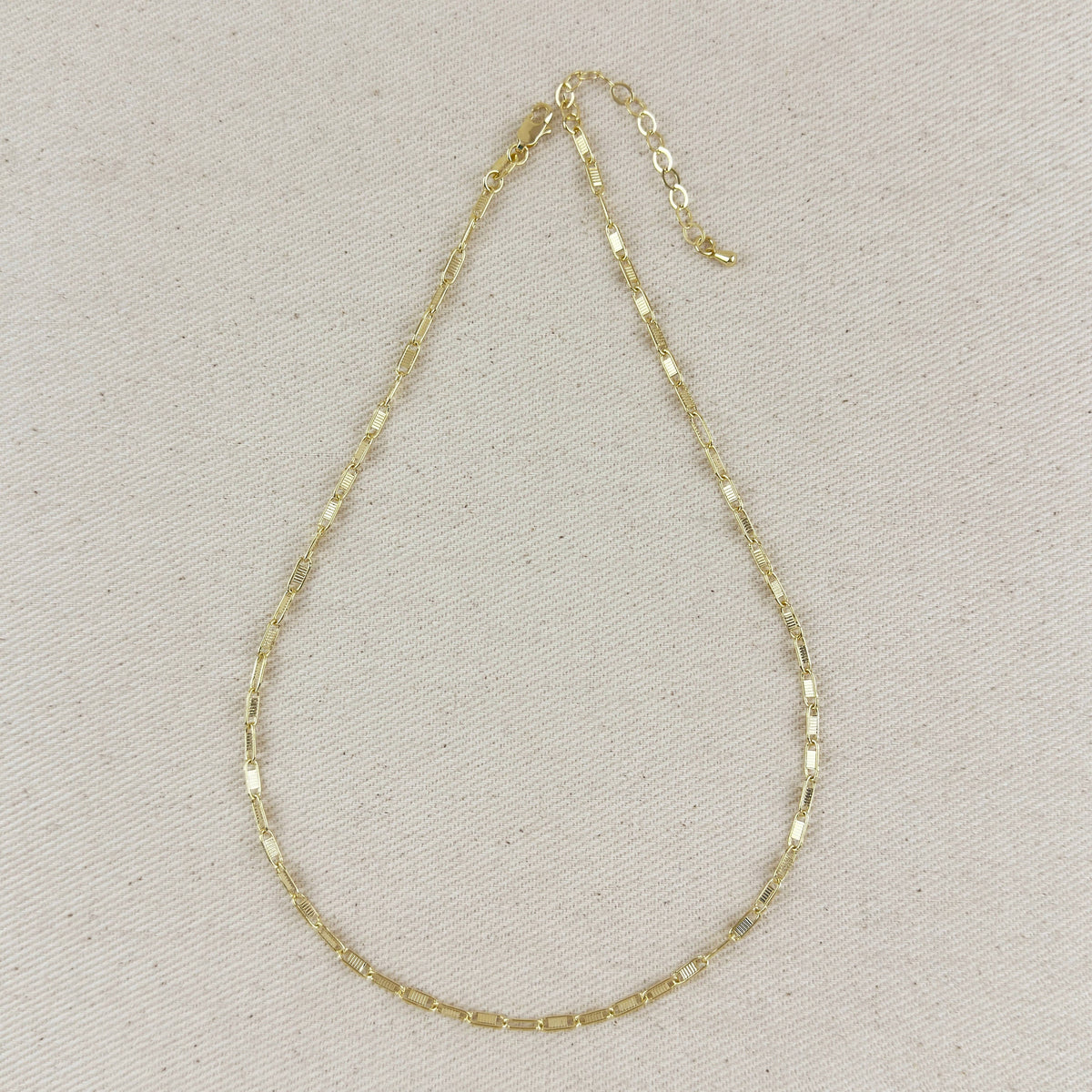 18K Gold Filled Textured Bar Link Necklace: 18 inches