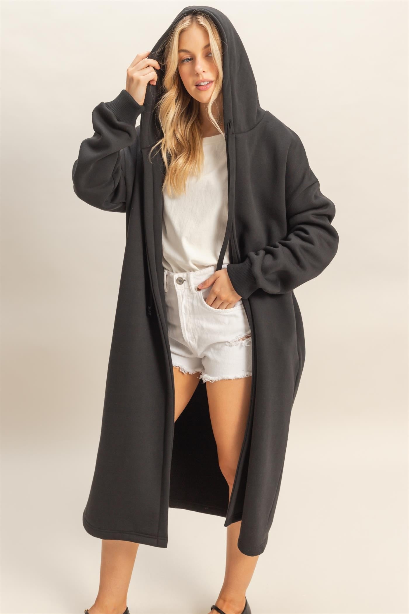 Longline Hooded Sweatshirt Coat