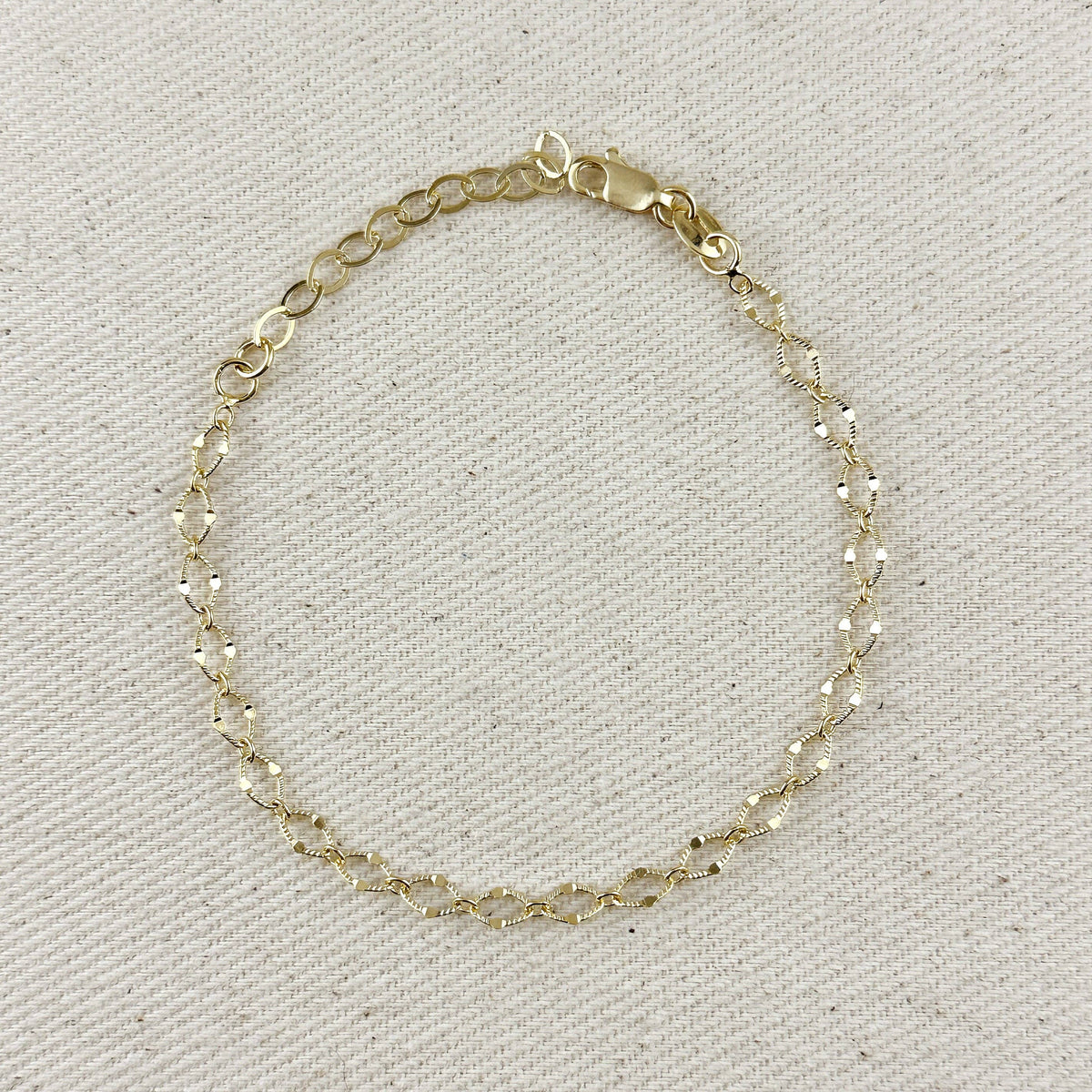 18k Gold Filled Diamond Cut Detailed Chain Bracelet
