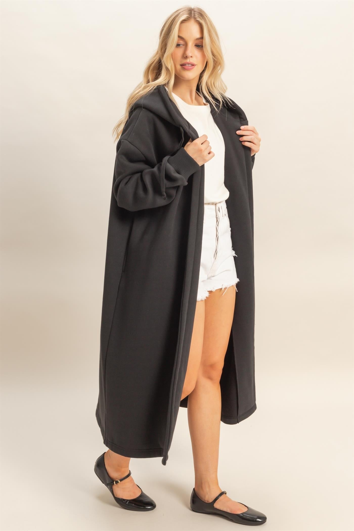 Longline Hooded Sweatshirt Coat