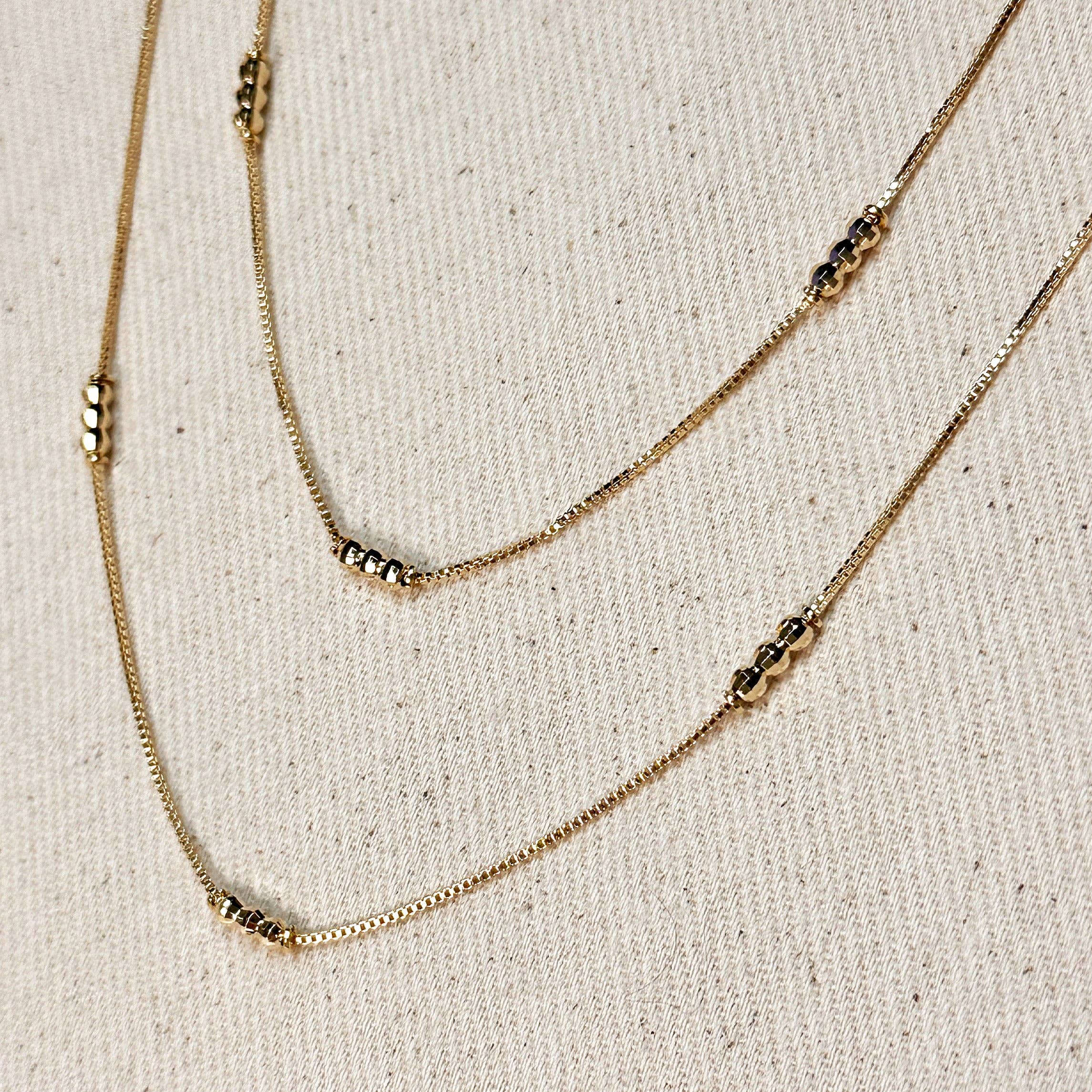 18k Gold Filled Bead Detailed Box Chain: 16 inches
