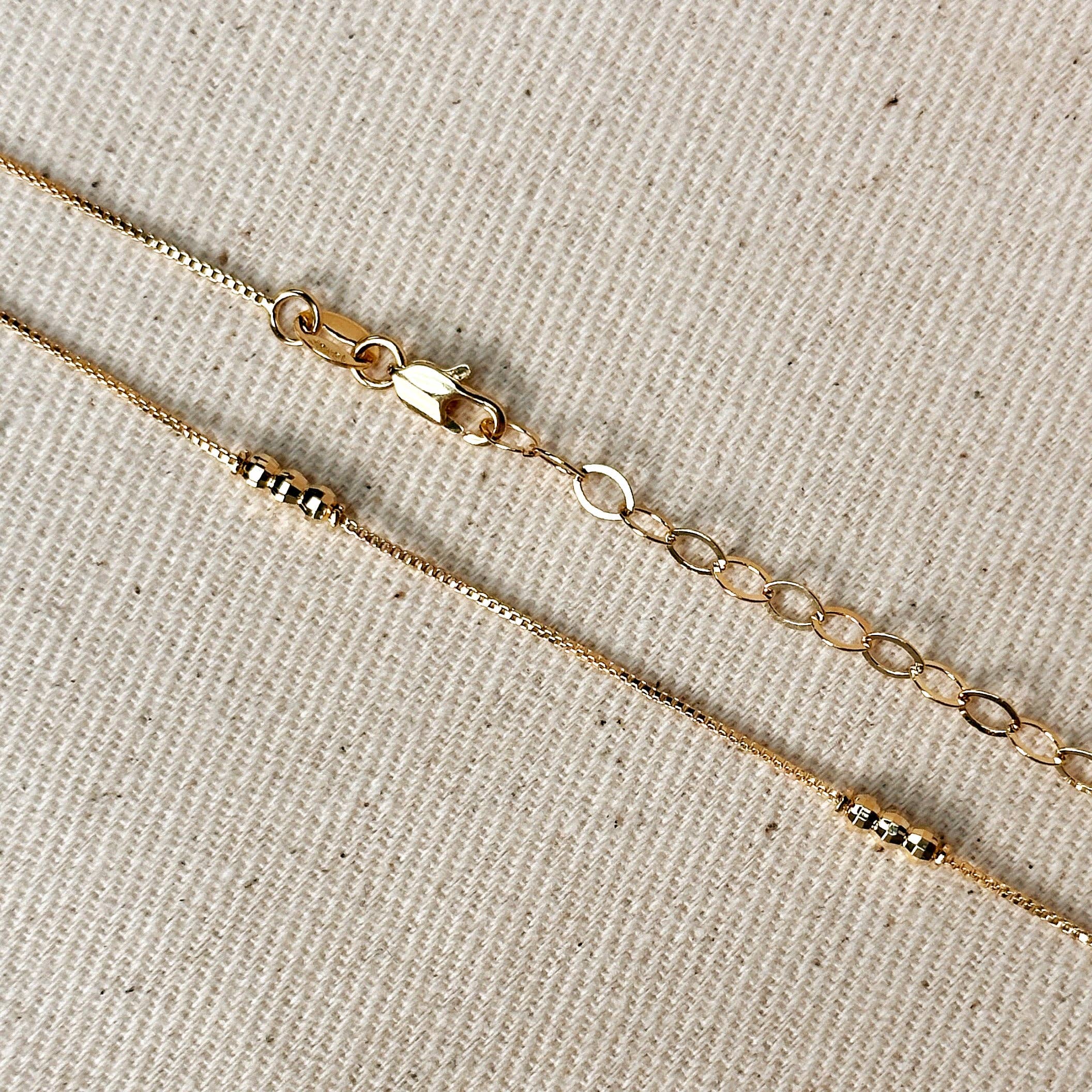 18k Gold Filled Bead Detailed Box Chain: 16 inches