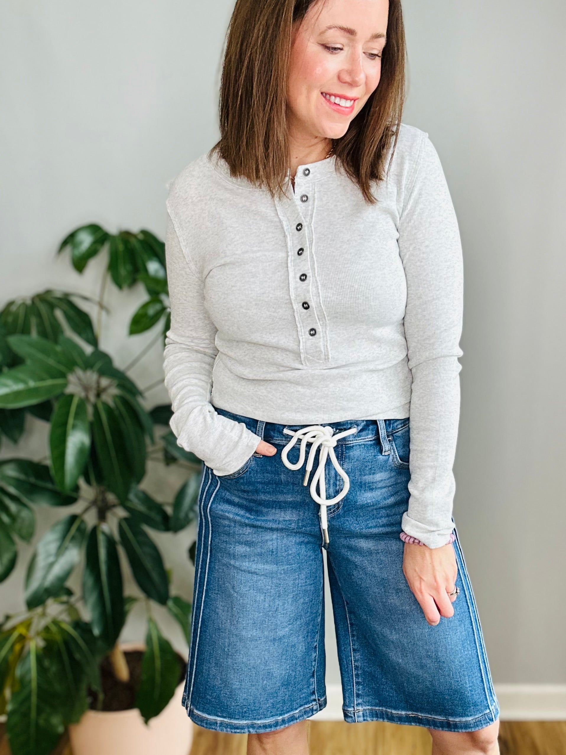 Classic Ribbed Long Sleeve Henley Top