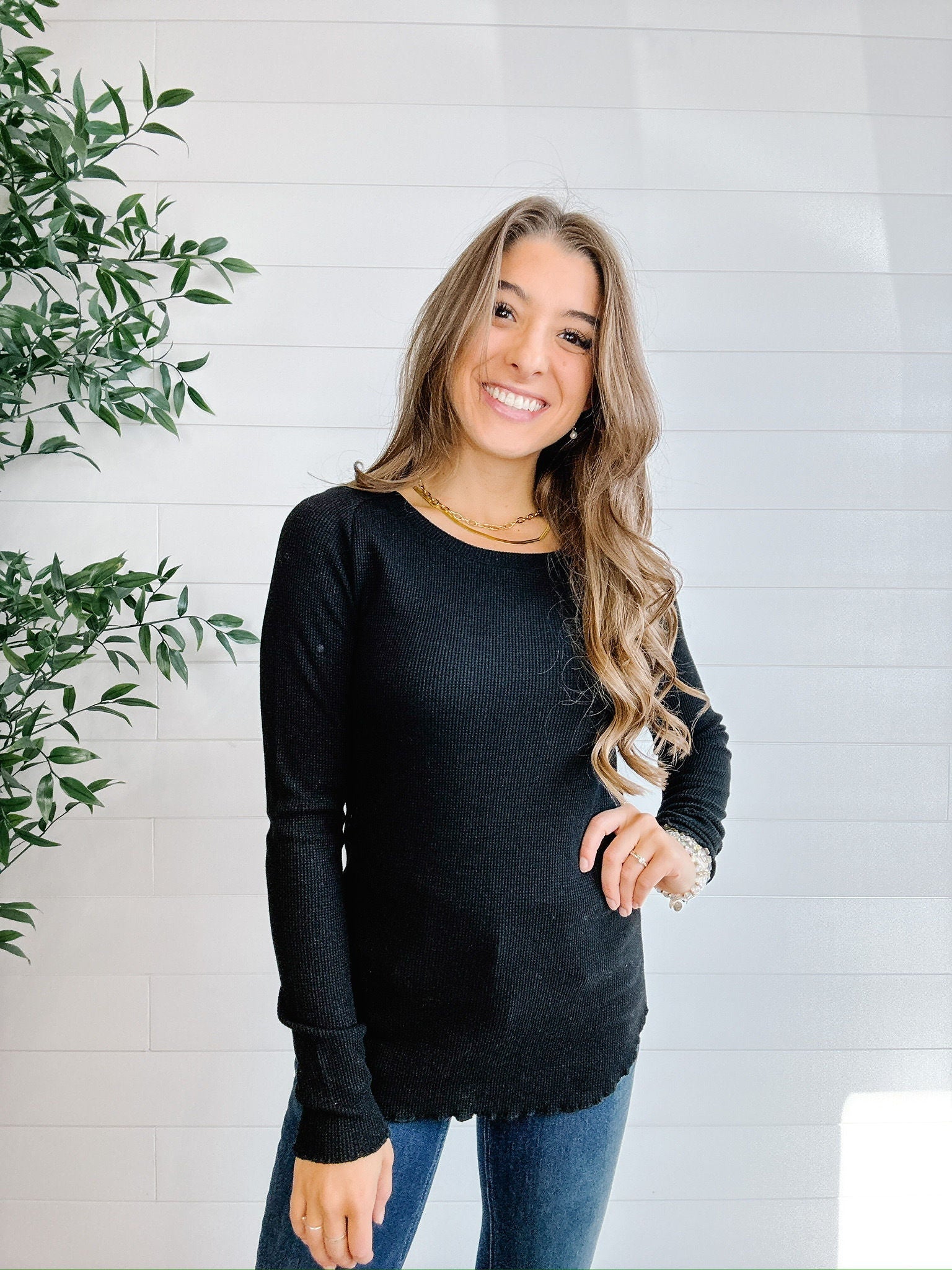 Mac and Me Waffle Rib Long Sleeve Top