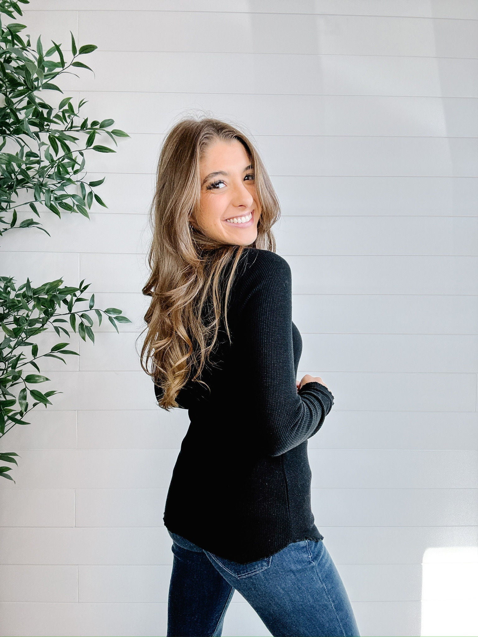 Mac and Me Waffle Rib Long Sleeve Top
