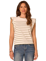 Crochet Ruffle Sleeve Stripe Sweater Tank