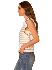 Crochet Ruffle Sleeve Stripe Sweater Tank