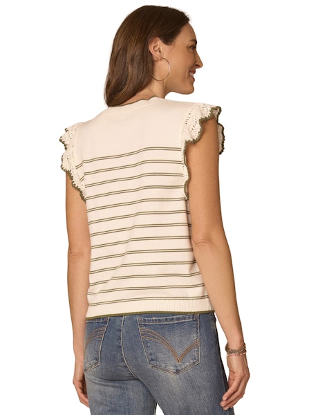 Crochet Ruffle Sleeve Stripe Sweater Tank