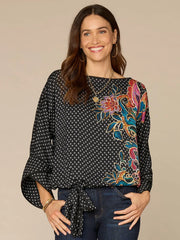 Abstract Placement Print Dolman Sleeve Top