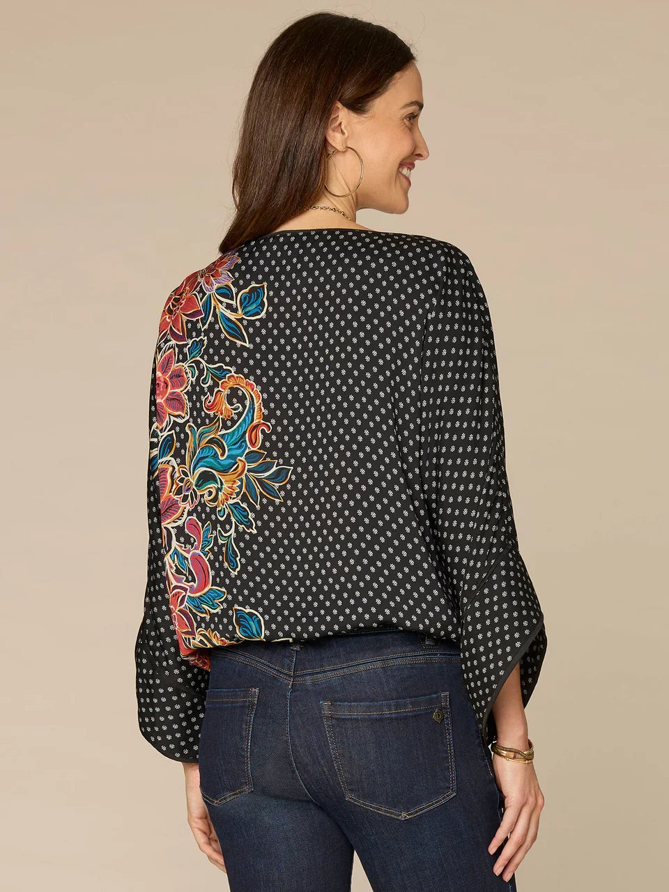 Abstract Placement Print Dolman Sleeve Top