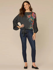 Abstract Placement Print Dolman Sleeve Top