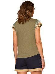 Crochet Cap Sleeve Notched Neck Knit Top