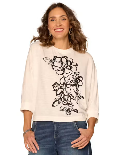 Embroidered Dolman Sleeve Knit Top