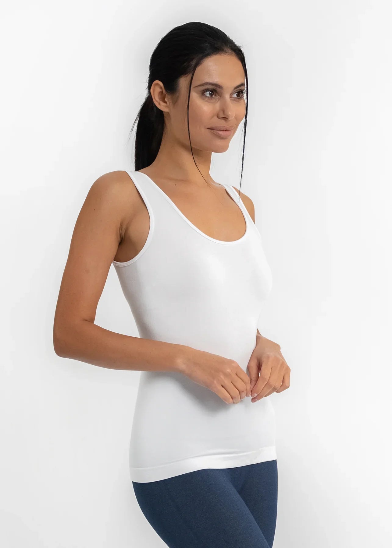 Reversible High Neck Top with Scoop Back