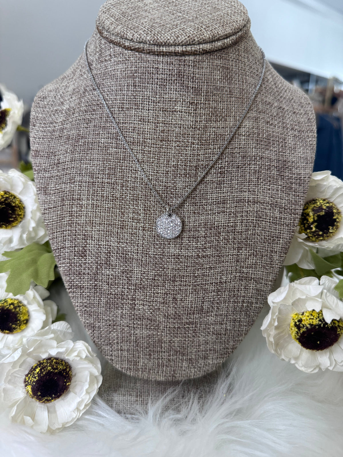 Pavé Mini Disk Pendant Necklace