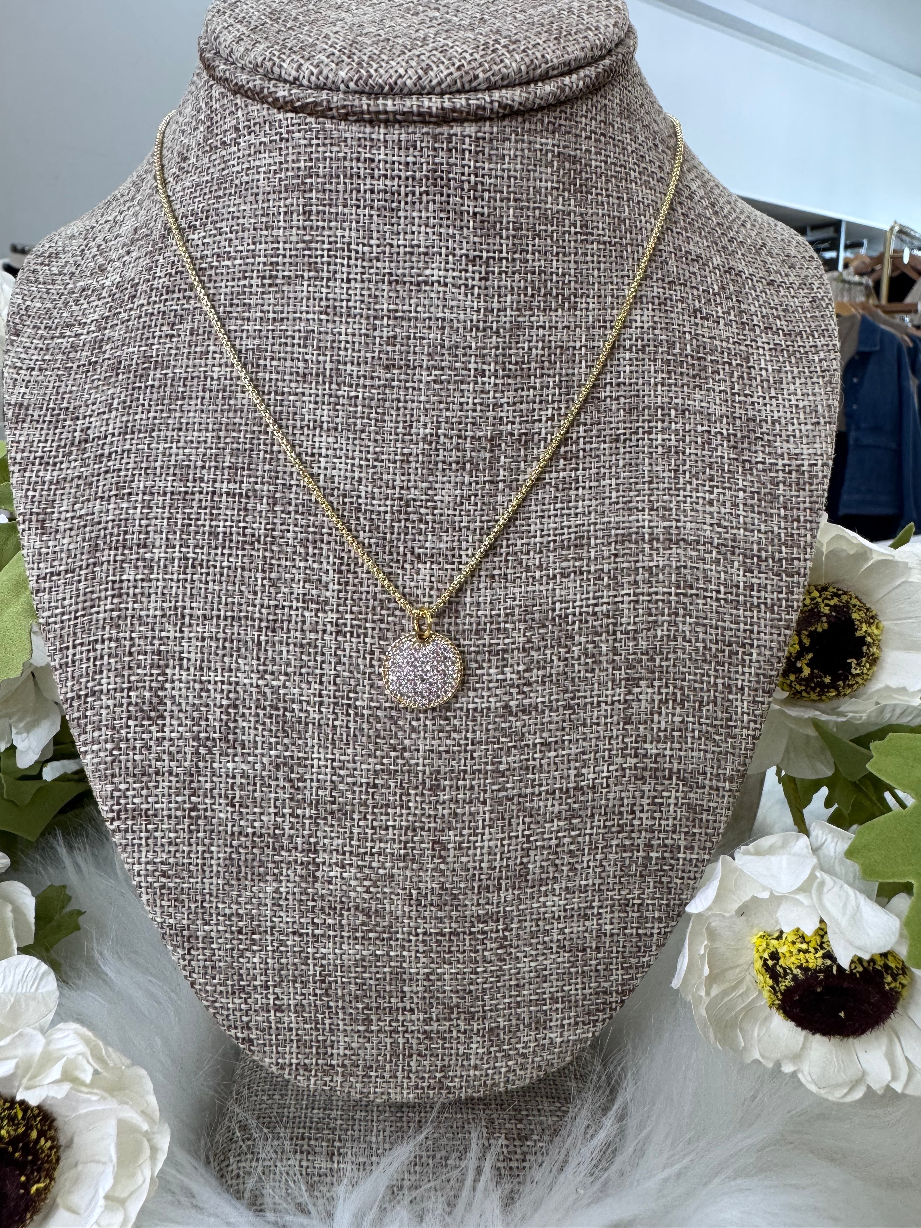 Pavé Mini Disk Pendant Necklace