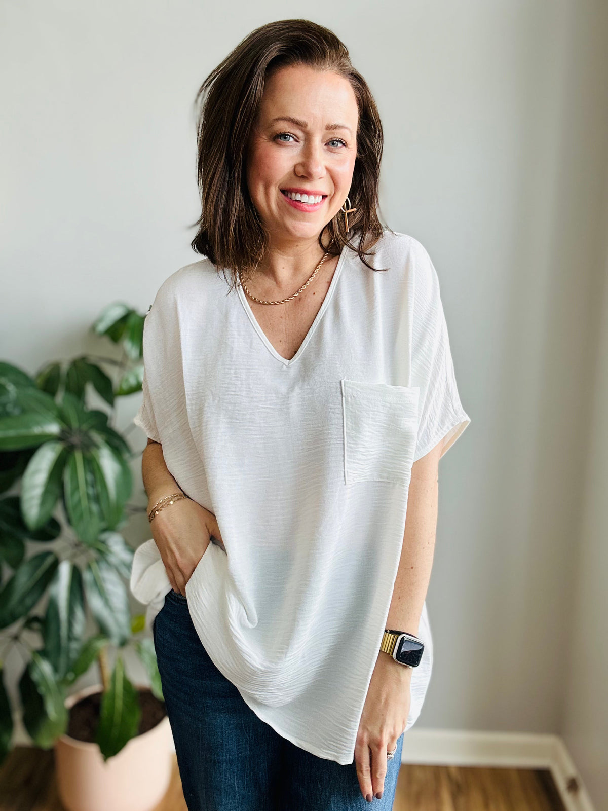 Flowy Dolman Sleeve V-Neck Top