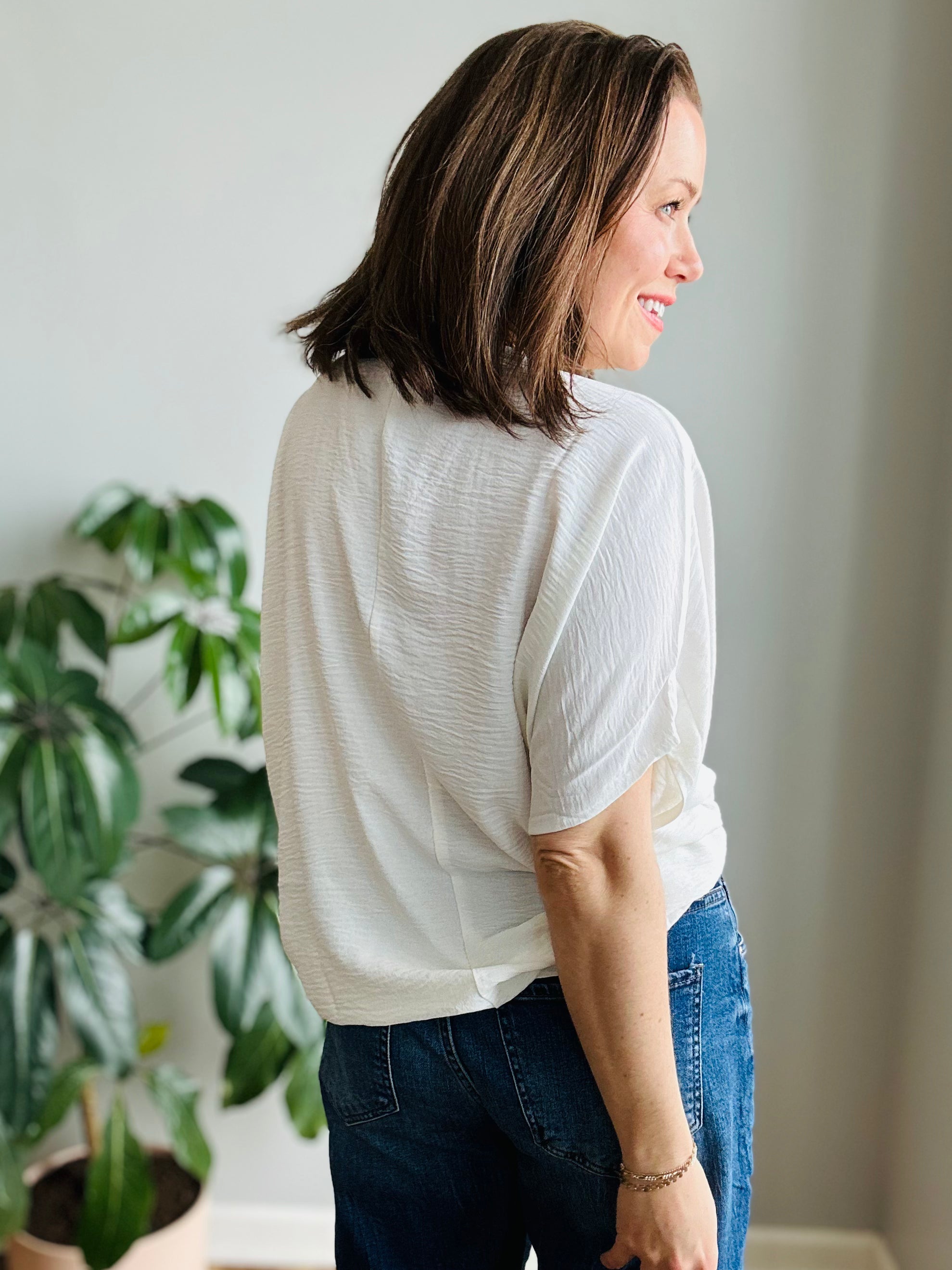 Flowy Dolman Sleeve V-Neck Top
