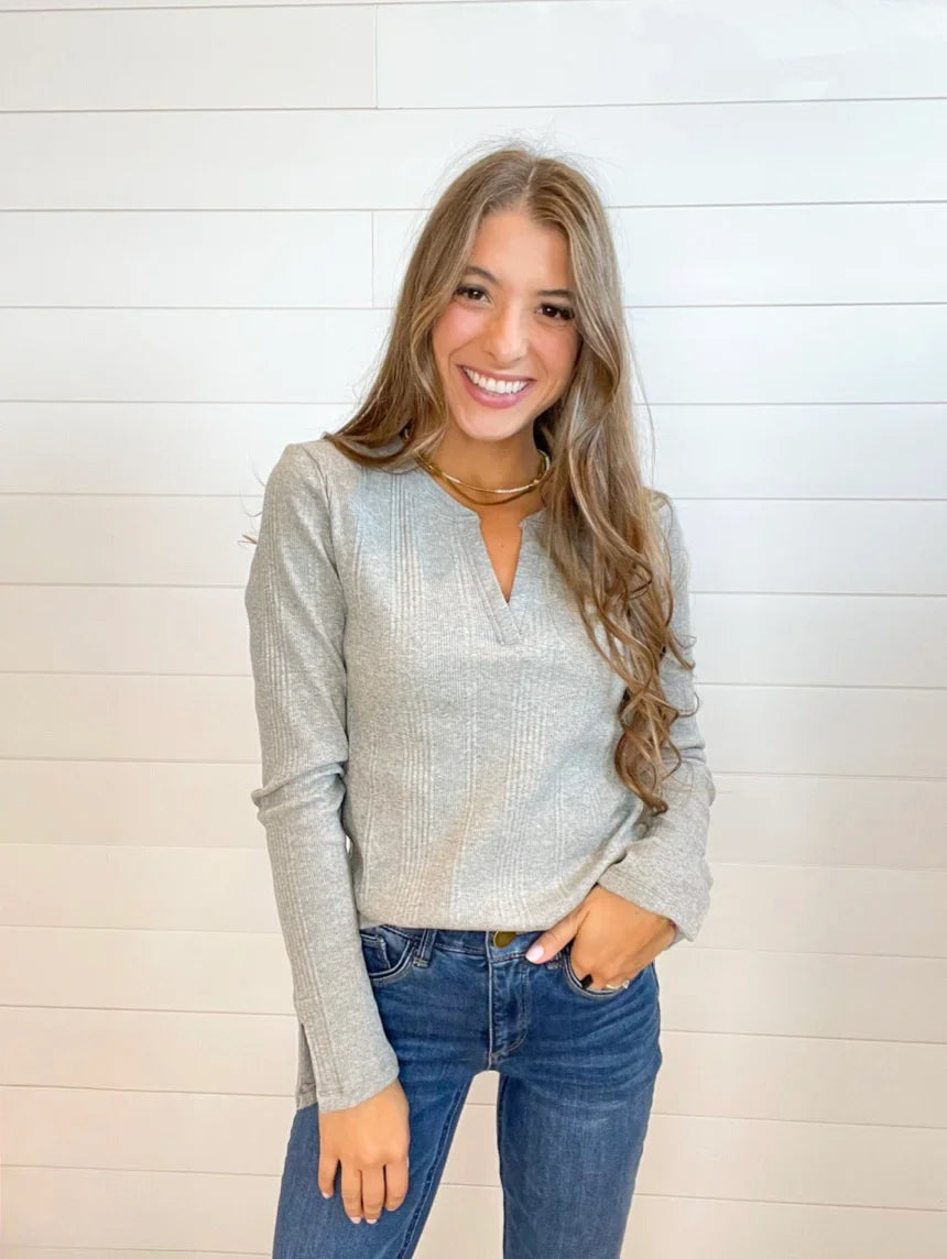 Mac and Me Long Sleeve V-Neck Ribbed Top