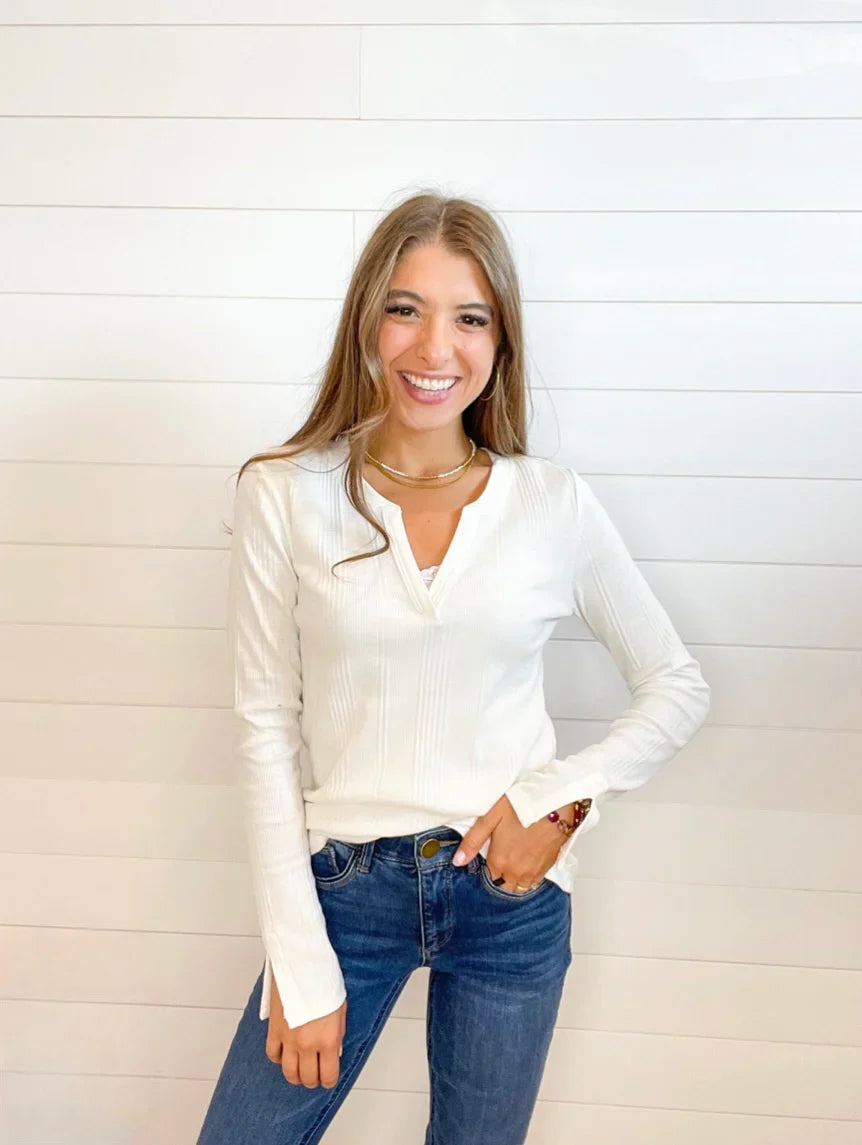 Mac and Me Long Sleeve V-Neck Ribbed Top
