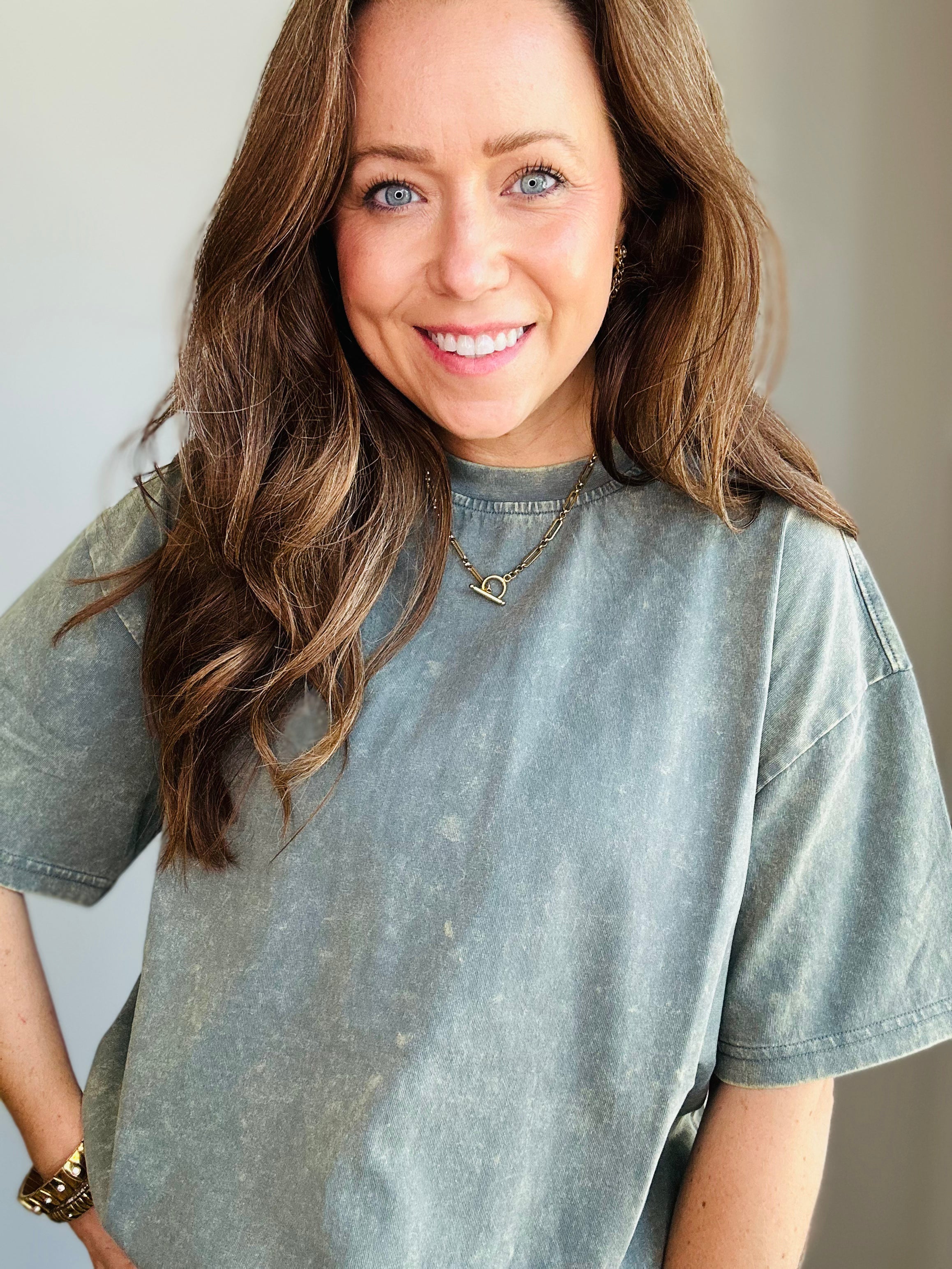 Mineral Wash Oversized Tee – Ash Jade