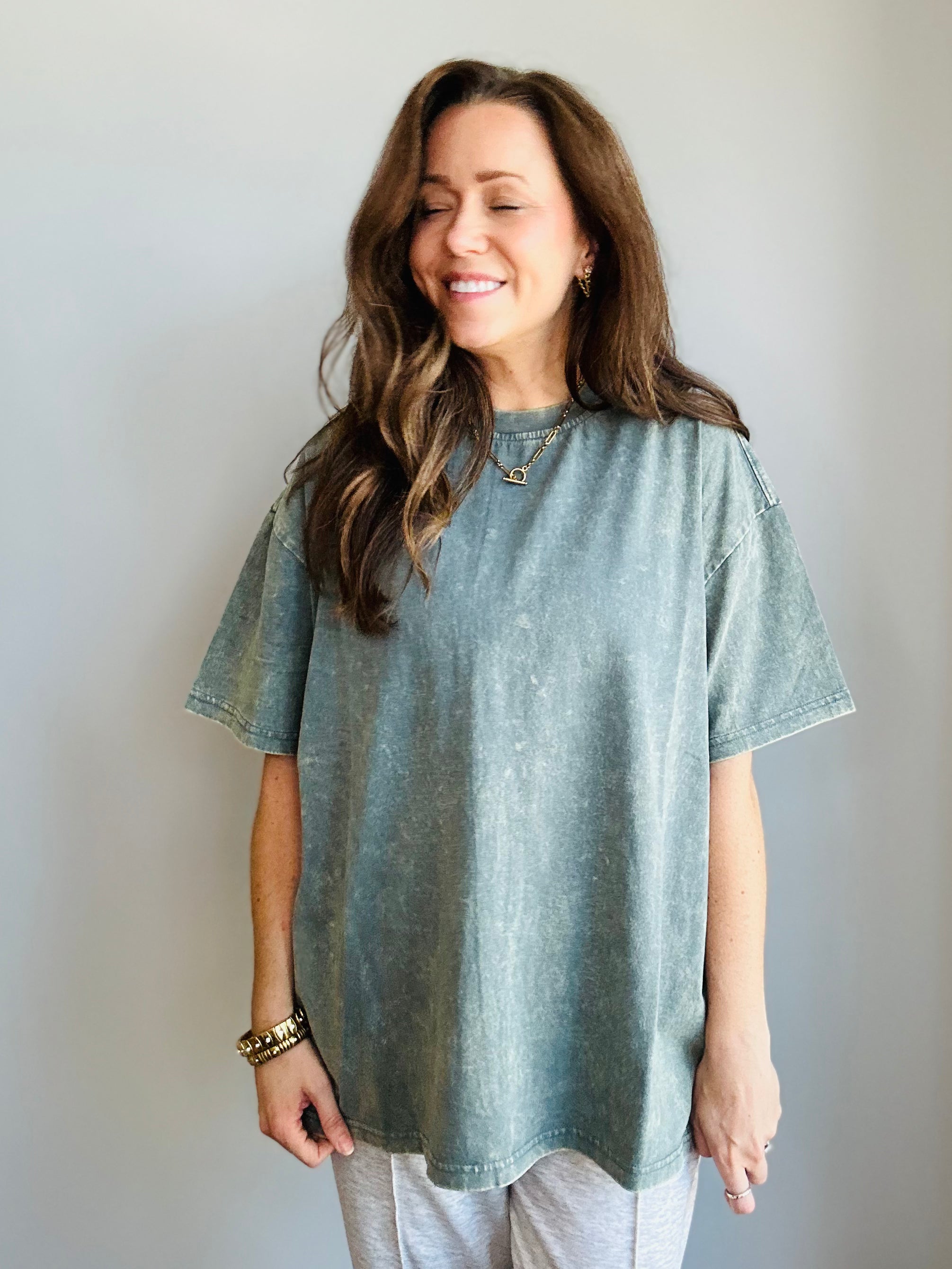 Mineral Wash Oversized Tee – Ash Jade