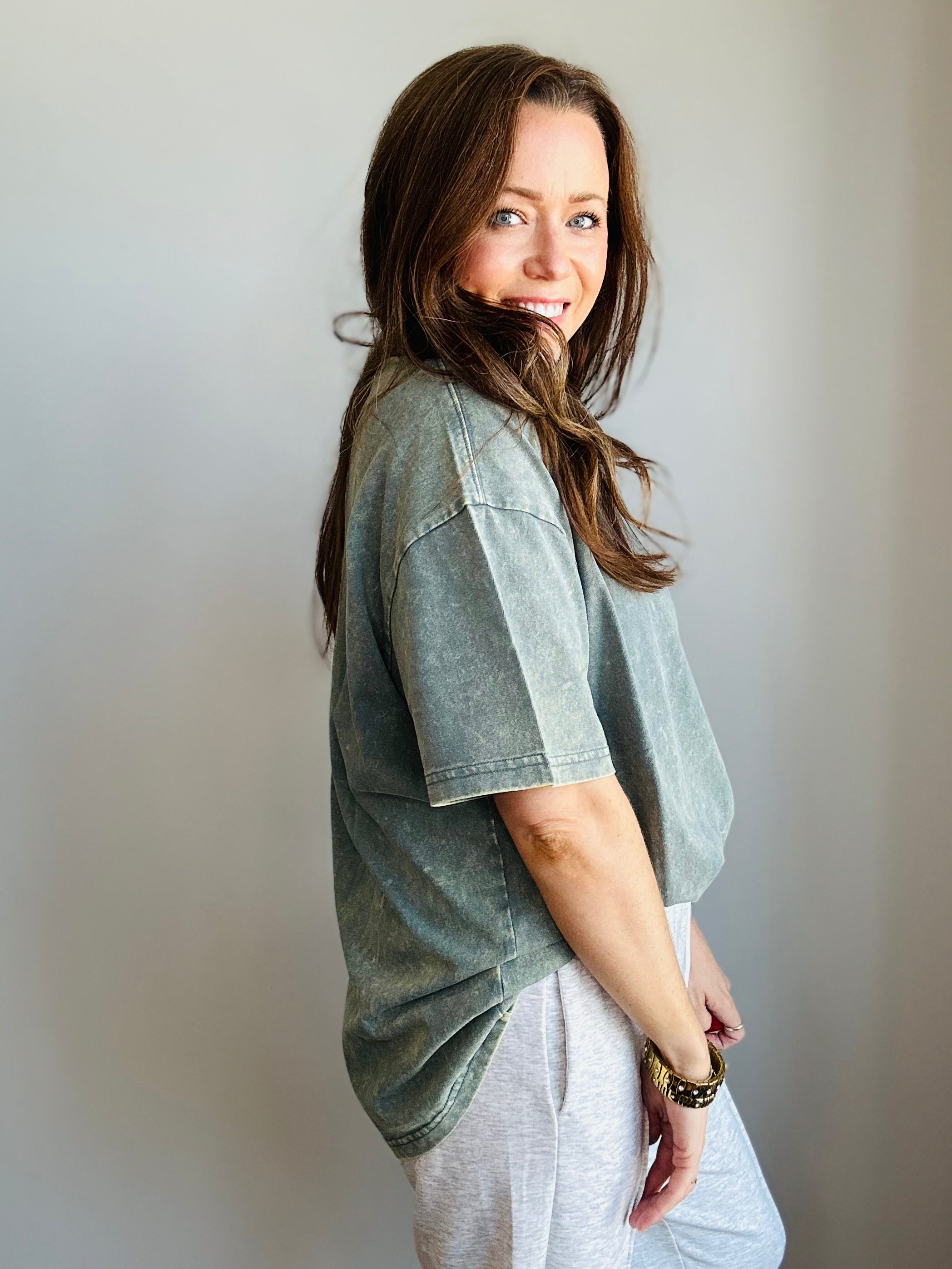 Mineral Wash Oversized Tee – Ash Jade