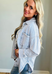 Oversized Light Wash Denim Shirt – Effortless Everyday Style