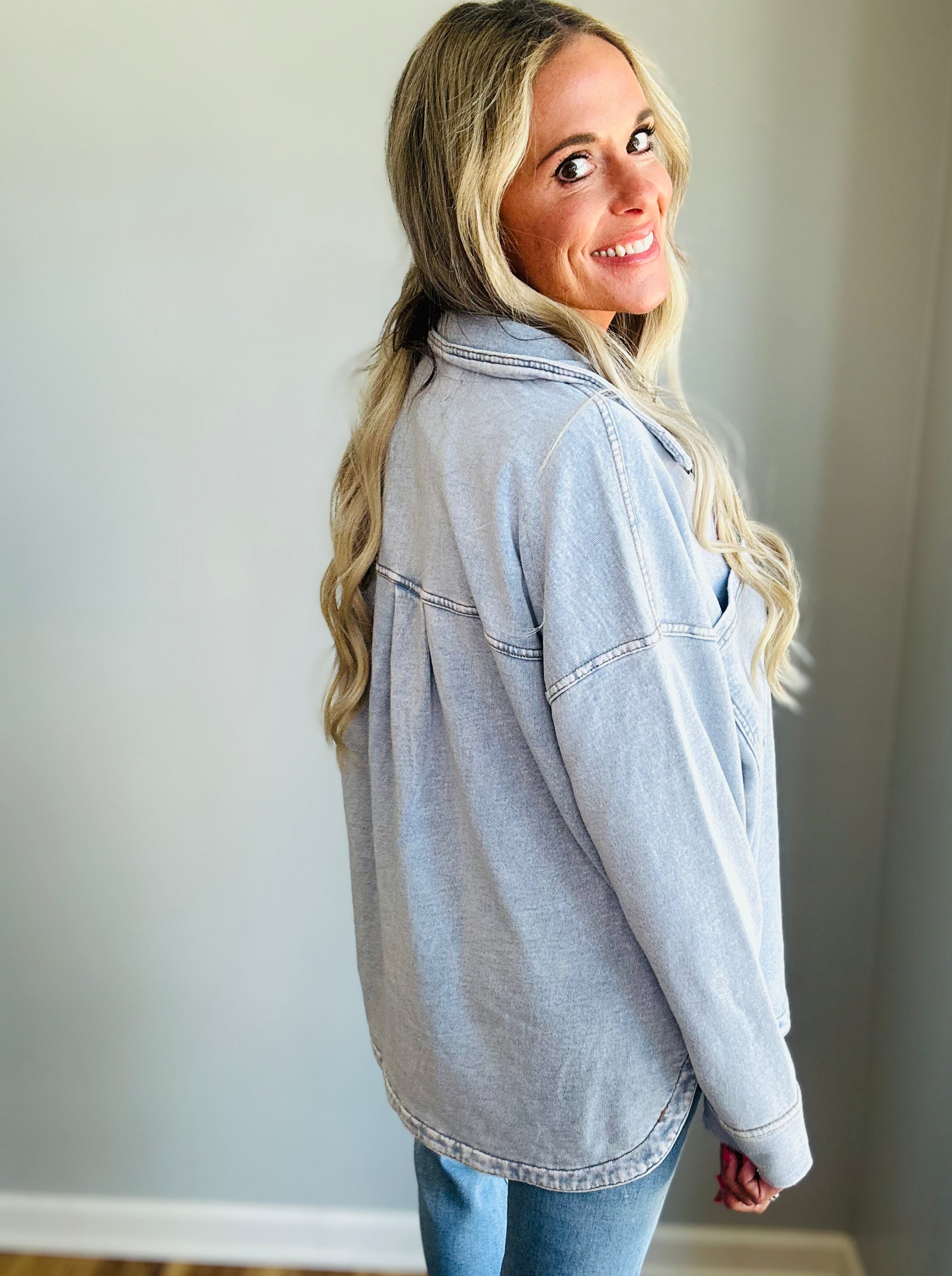Oversized Light Wash Denim Shirt – Effortless Everyday Style