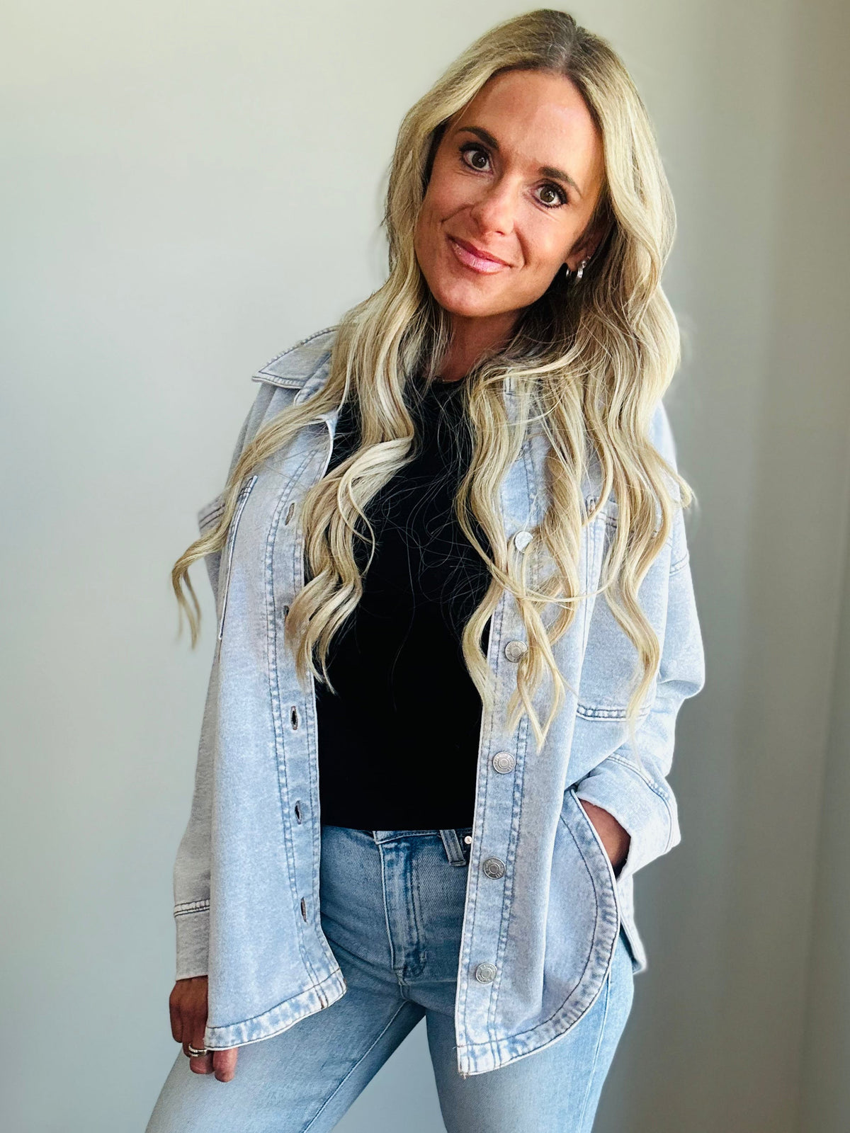 Oversized Light Wash Denim Shirt – Effortless Everyday Style