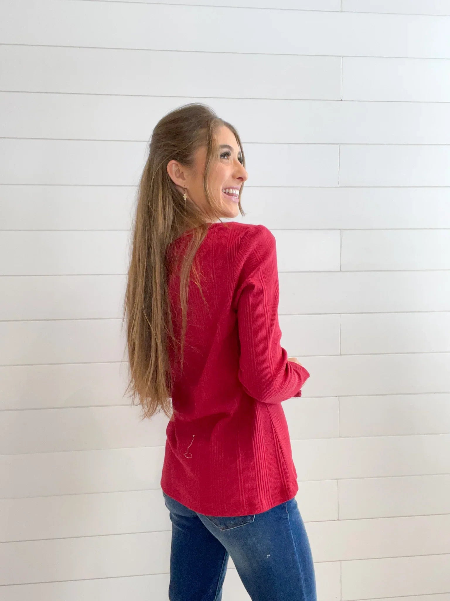 Mac and Me Long Sleeve V-Neck Ribbed Top