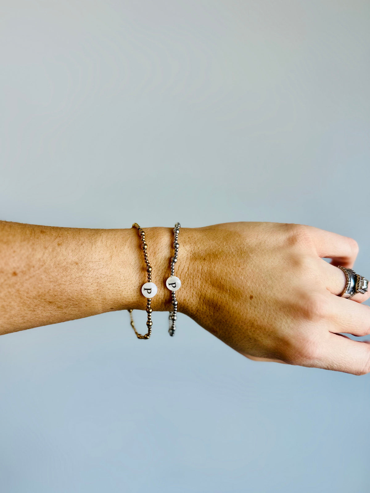Initial Stretch Bracelet – Waterproof & Tarnish-Resistant (Gold or Silver)