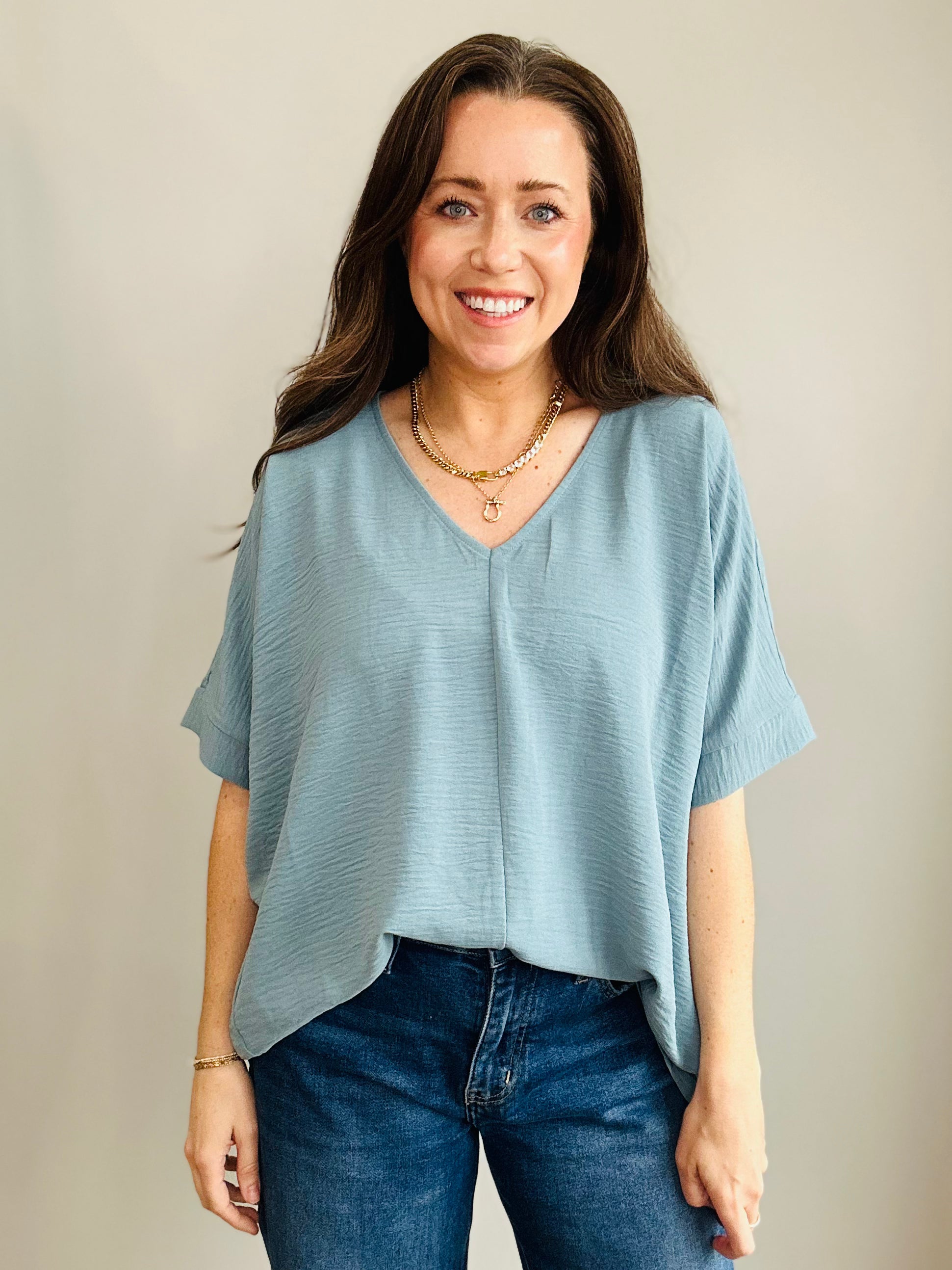 Elegant V-Neck Dolman Sleeve Top