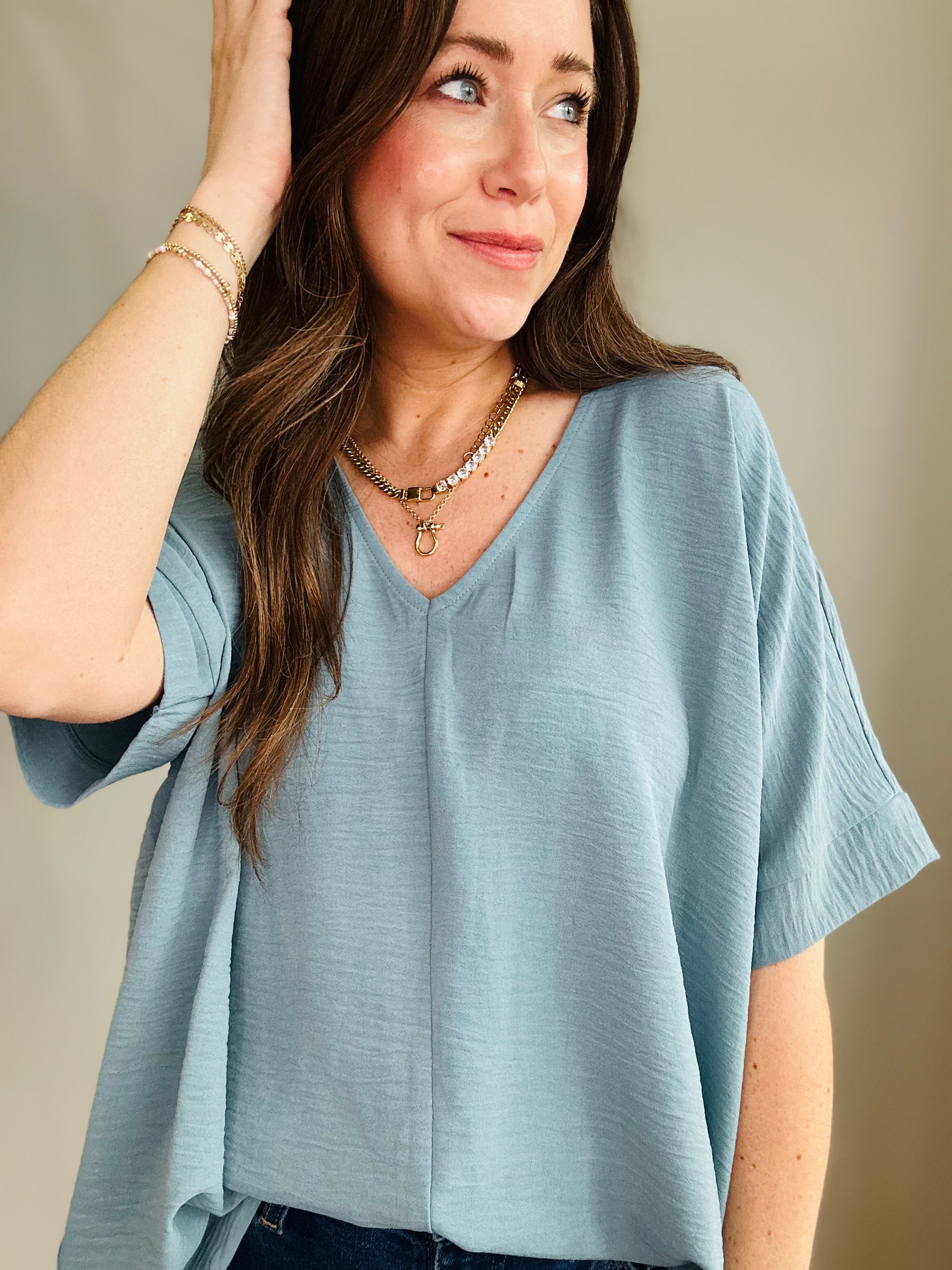 Elegant V-Neck Dolman Sleeve Top
