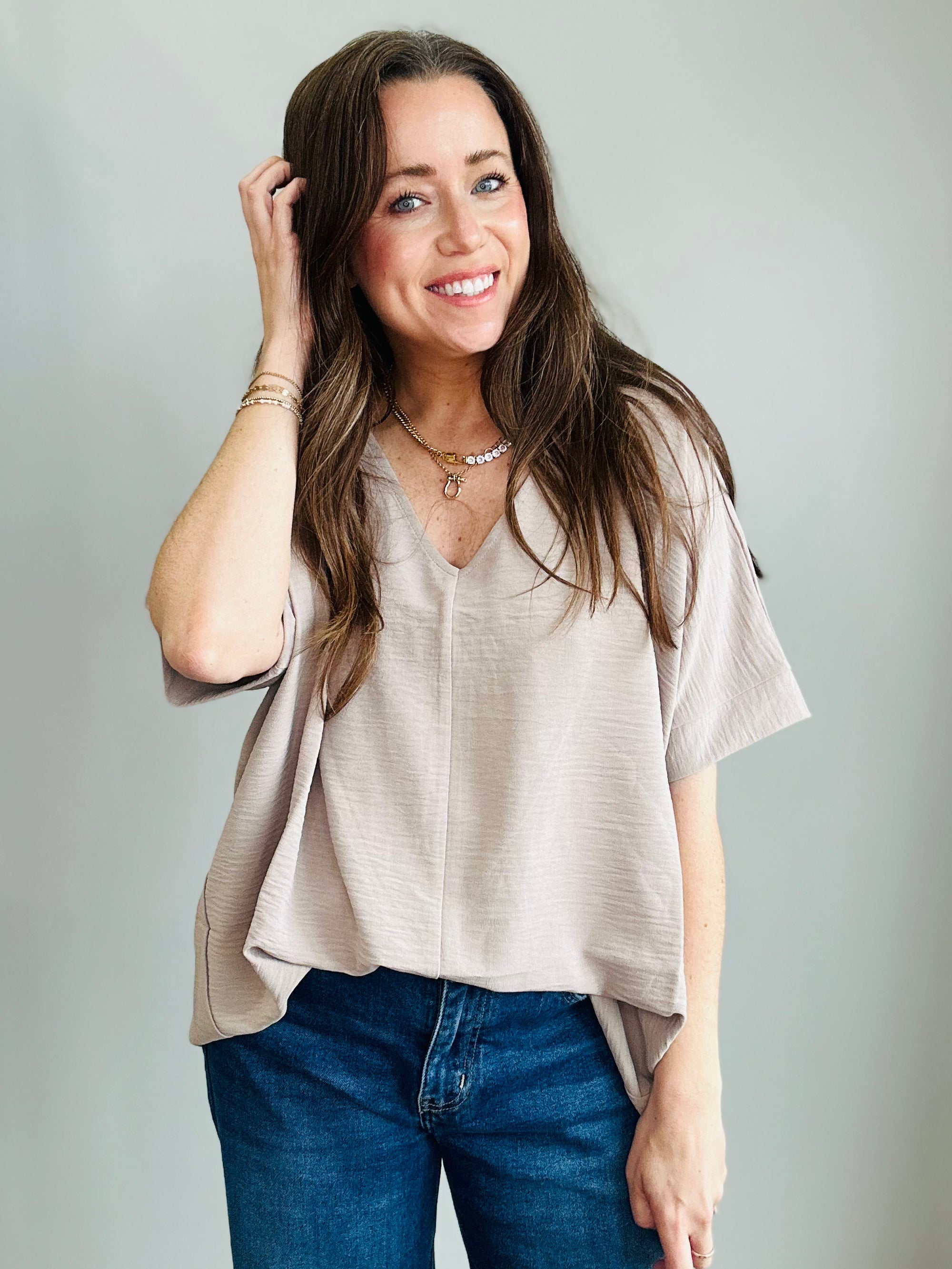 Elegant V-Neck Dolman Sleeve Top