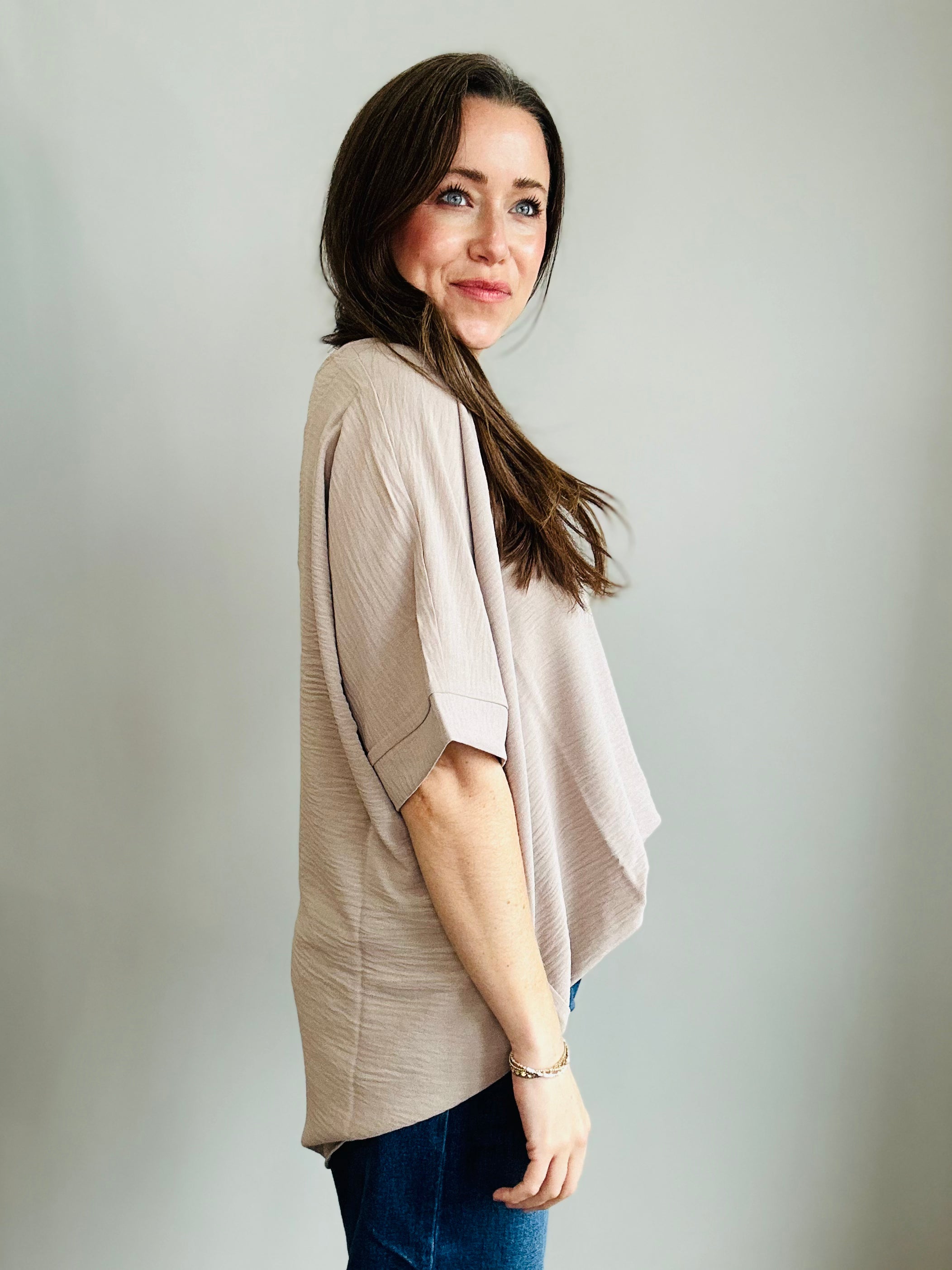 Elegant V-Neck Dolman Sleeve Top