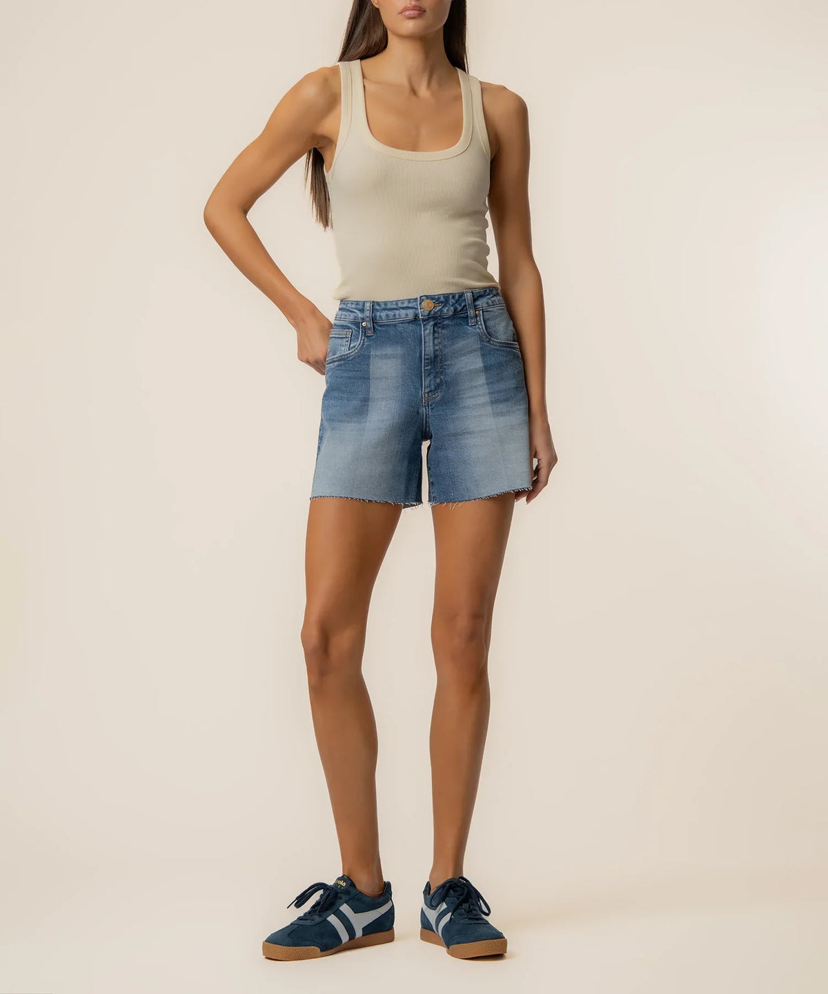 High-Rise Long Denim Shorts