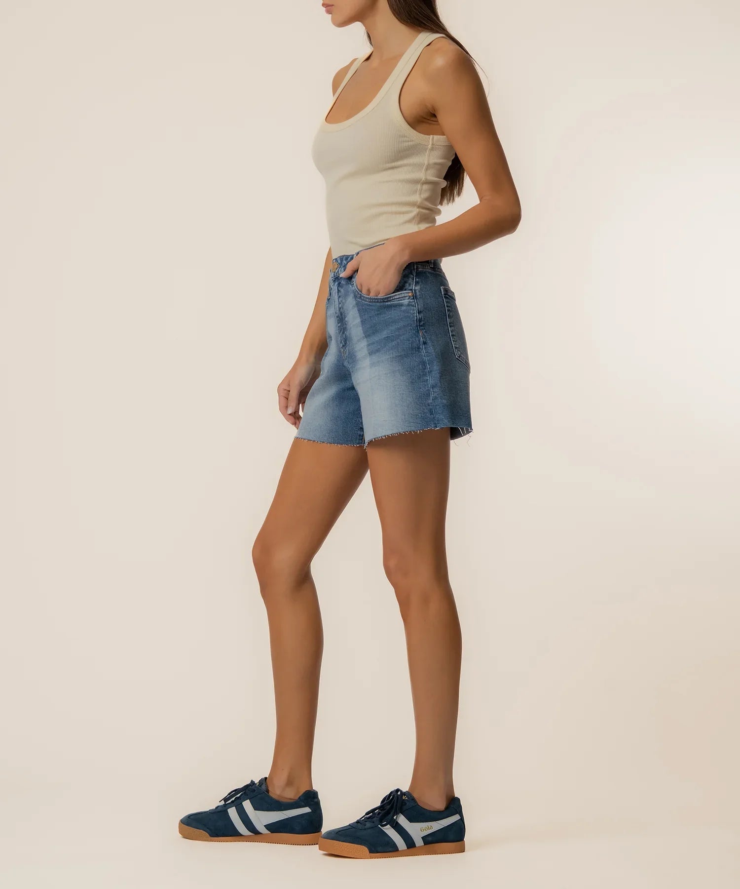 High-Rise Long Denim Shorts