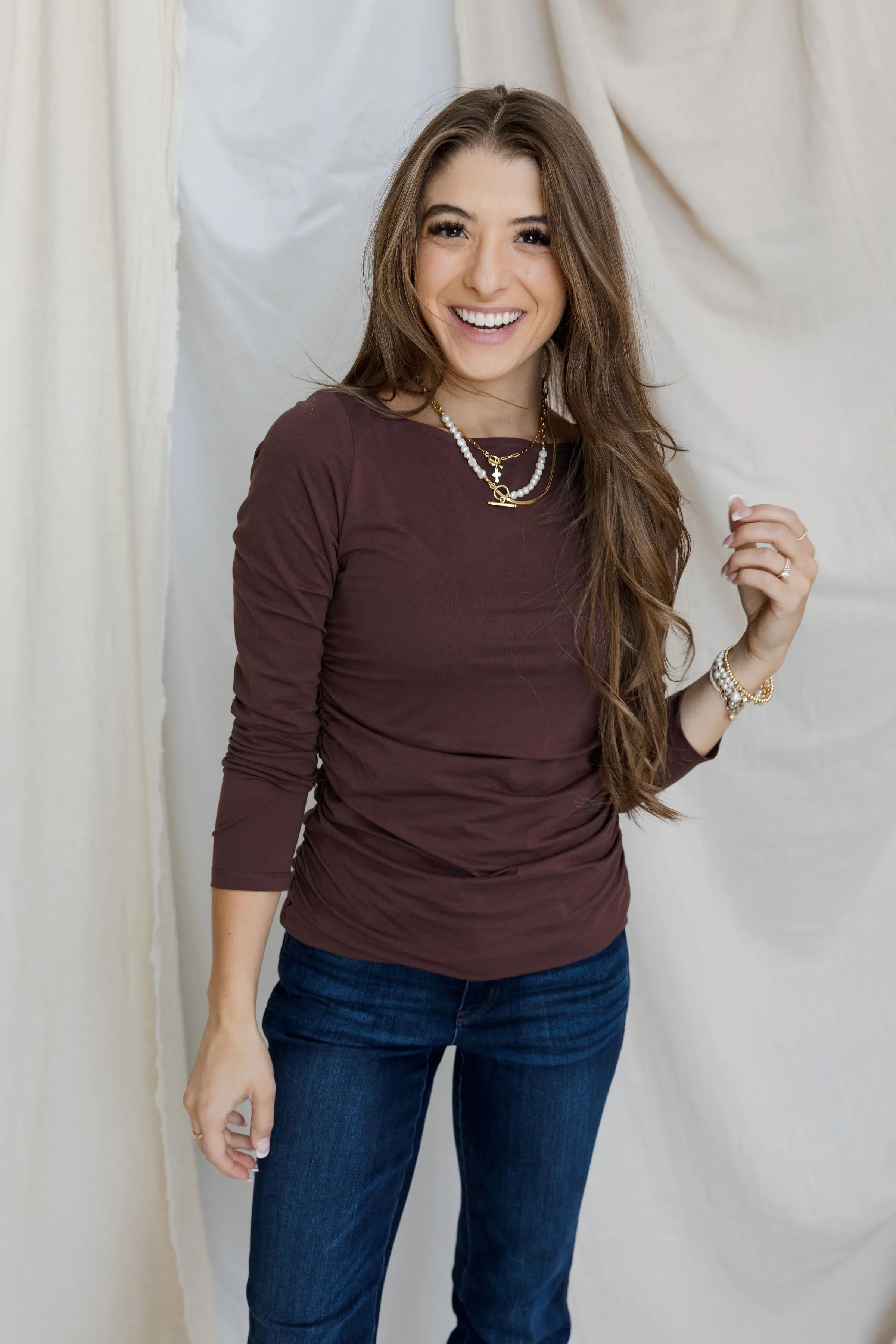 Mac & Me Ruched Double-Layer Long Sleeve Top
