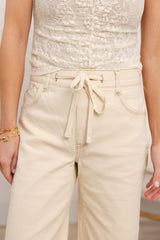 Mac and Me Signature Tie-Waist, Wide Leg, Ecru Bottom