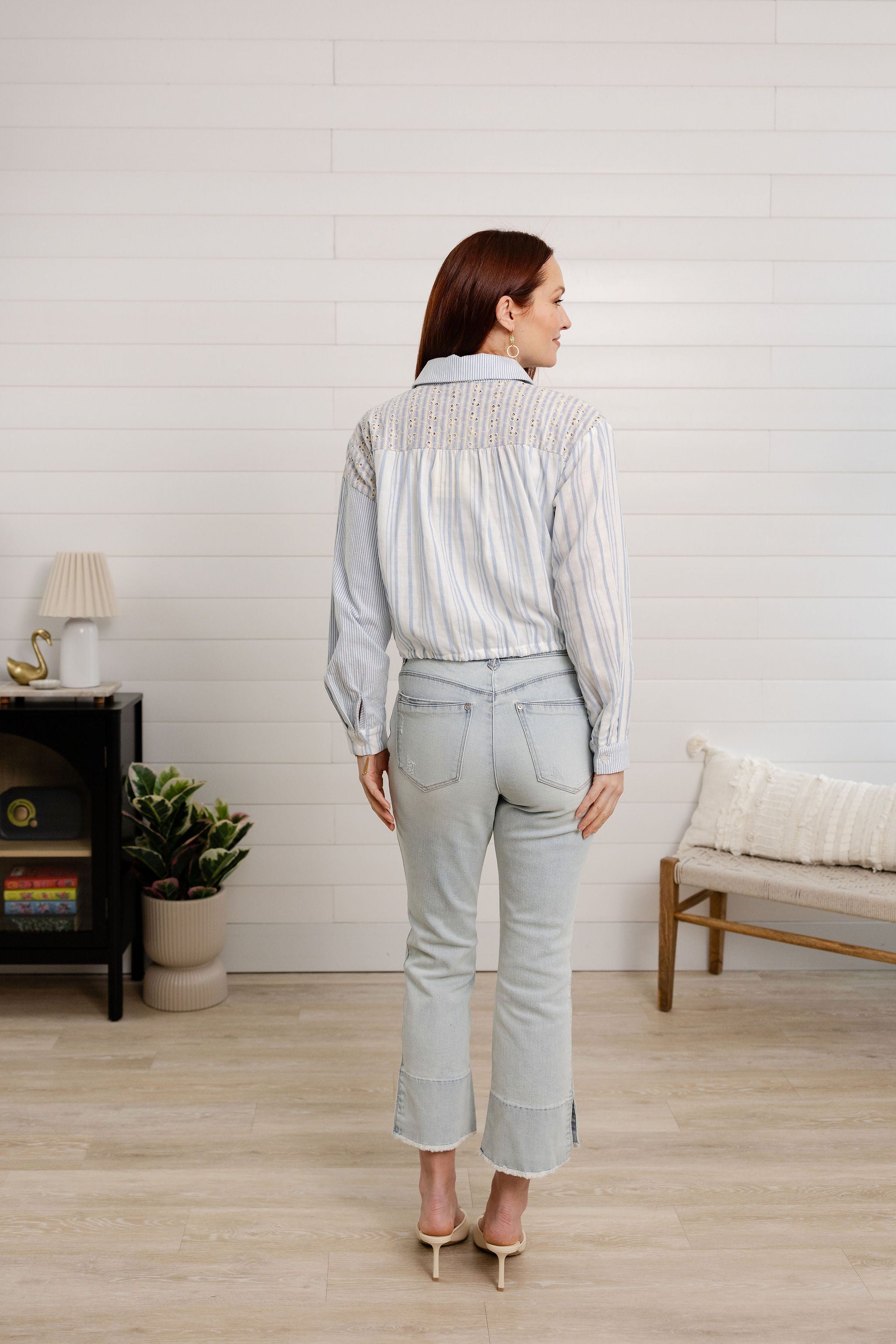 Mac and Me Kick Flare Bleached Denim with Center Seam