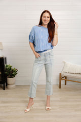 Mac and Me Kick Flare Bleached Denim with Center Seam