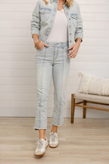 Mac and Me Kick Flare Bleached Denim with Center Seam