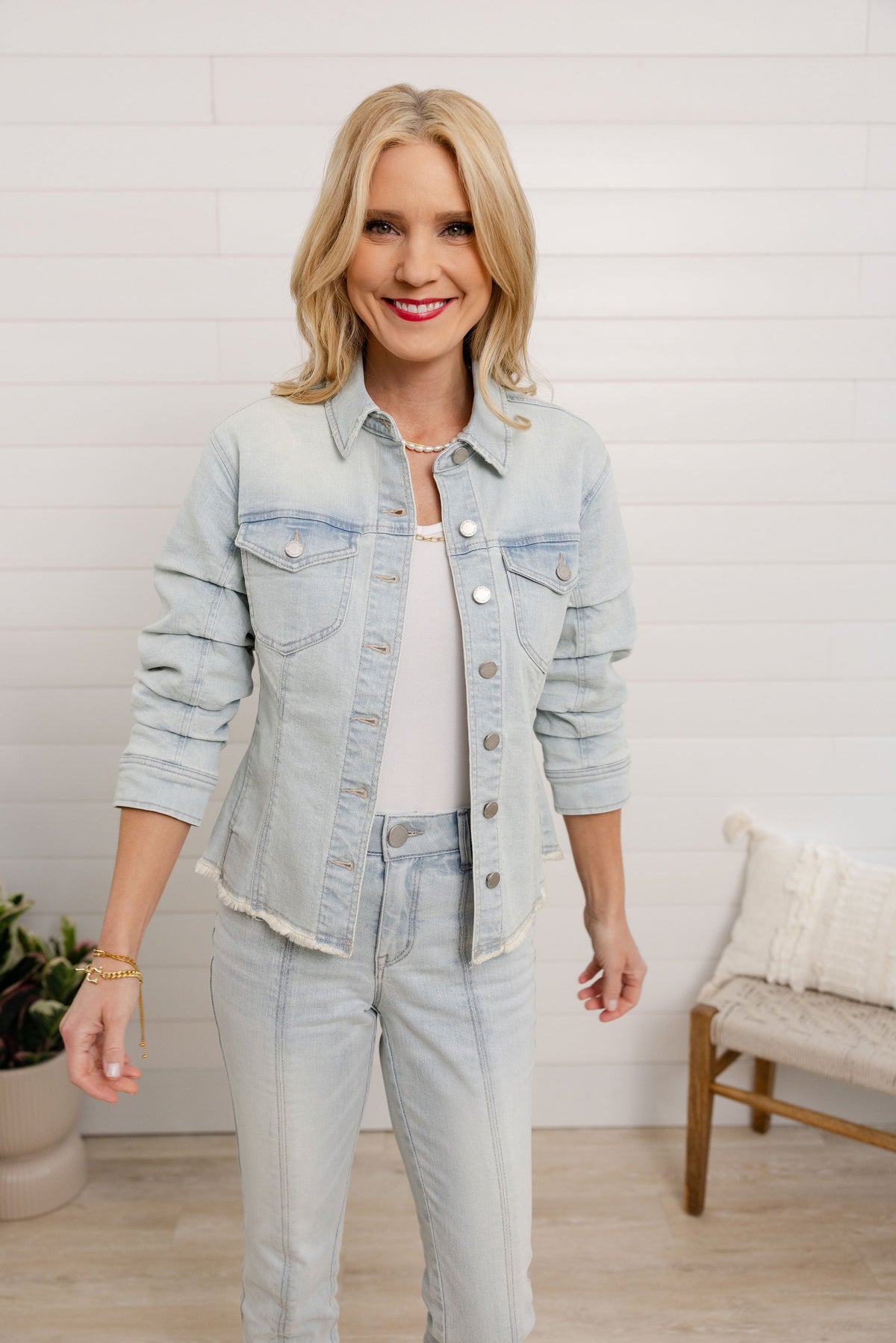 Bleached Denim Ruched-Sleeve Jacket – Mac and Me Exclusive